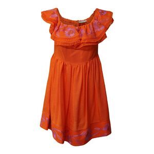 Mary Katrantzou Marietta Off Shoulder Embroidered Mini Dress in Orange Viscose